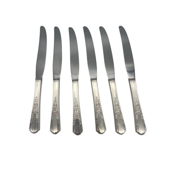 Oneida Simeon L & George H Rogers Jasmine 6 Dinner Knives 9.25" Circa 1939 - Picture 2 of 5